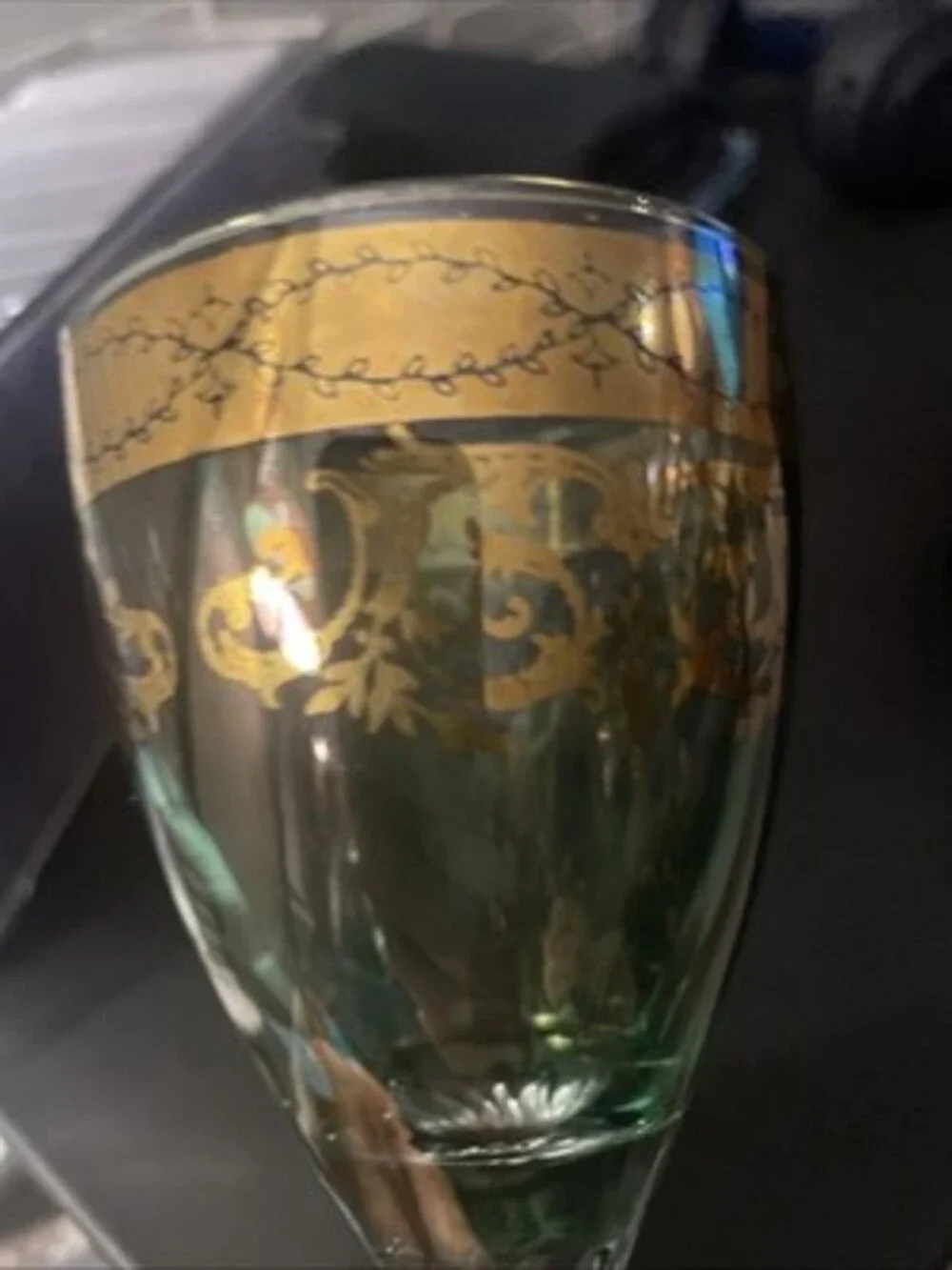 Murano Crystal Romanian Wine Goblet Vintage, Hand Painted.